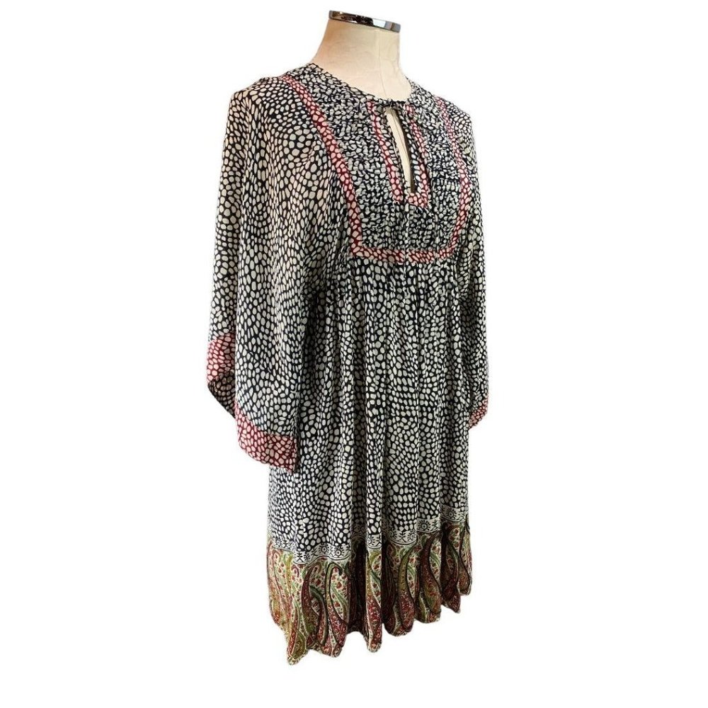 Small Tolani Women's Pullover Boho Lined Dress Kimono Sleeve Beaded Hem